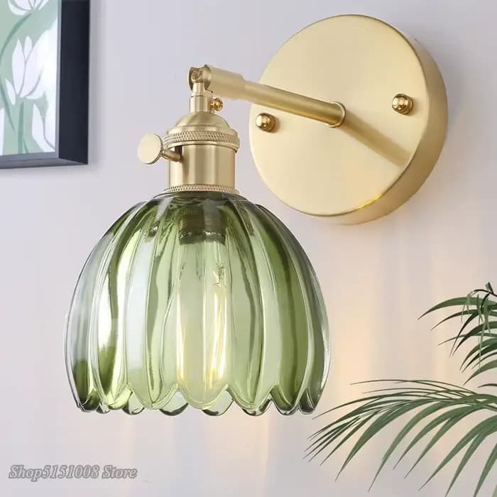 Applique Murale Rétro Nordique en Verre Floral, Lampe Murale Moderne Simple pour Chambre à Coucher, Bureau, Lumière LED pour Miroir avec Réglage