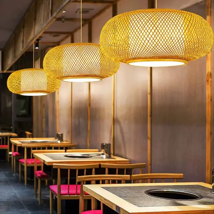 Suspension en bambou Vintage lustre fait à la main tissé éclairage suspendu pour cuisine île ferme salle à manger plafonnier