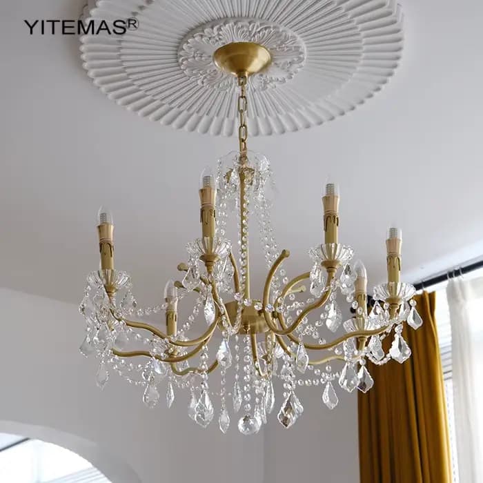Lustre en cristal français pour chambre à coucher, lustres suspendus en cuivre doré, pour Foyer, salon, salle à manger, cuisine, îlot, 6/8 lumières
