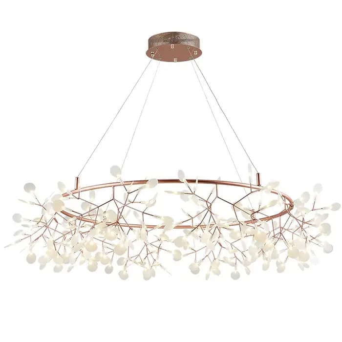 Lustre Nordique Artistique Suspendu pour Salon, Lampe Moderne pour Restaurant et Cuisine, Luminaire Gypsophile Doré Rose/Noir en Forme de Branche Ronde pour Intérieur