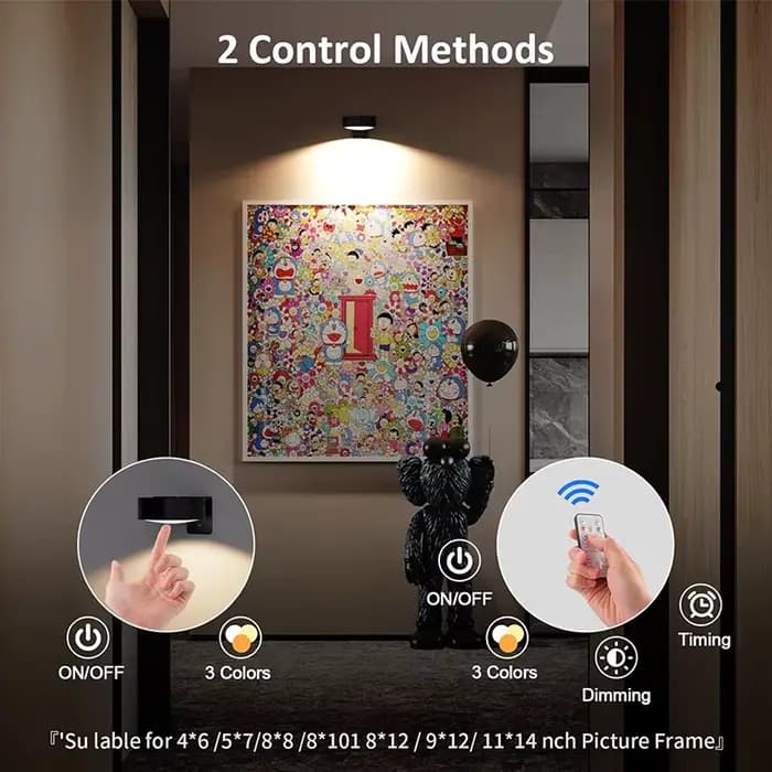 Lampes photo pour mur, cadre lumineux sans fil rechargeable avec télécommande, 3 couleurs, 5 niveaux de luminosité