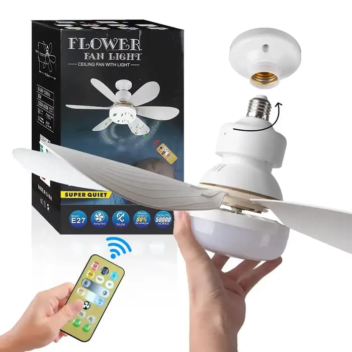 Ventilateur de plafond LED 40W E27 avec télécommande pour variation de luminosité, adapté au salon, au bureau, à un usage domestique, 85-265V