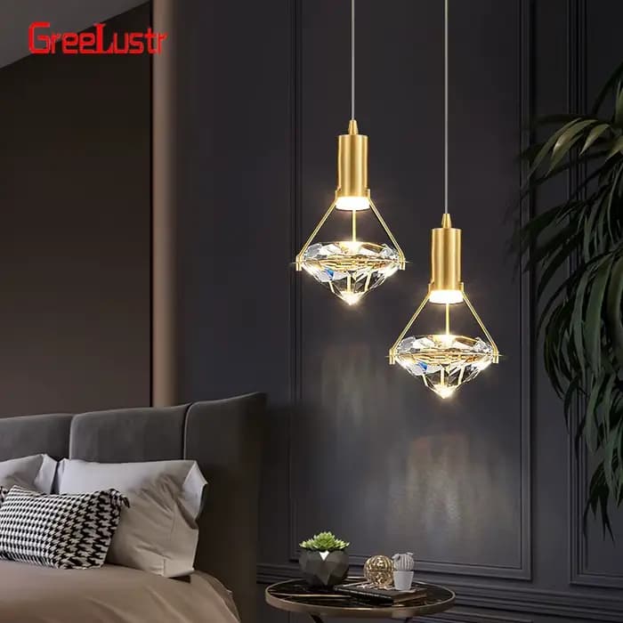 Moderne cuivre cristal suspension de luxe Led suspendu plafonnier chevet Suspension luminaire pour chambre décor à la maison Lustres