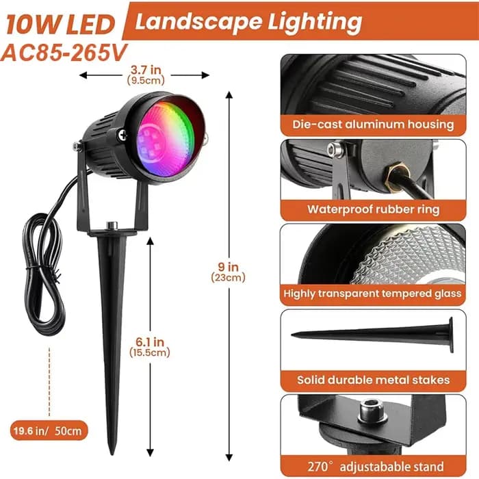 Éclairage paysager 10W RGBW 110V 220V, Spot LED extérieur étanche avec télécommande pour cour, jardin, pelouse, arbre, mur de chemin