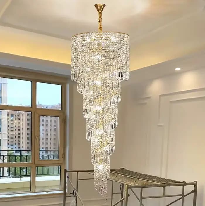 Lustre long en cristal pour escalier, lampe suspendue créative, luminaire LED de luxe pour la décoration de la maison, lustre moderne doré pour hall d'entrée