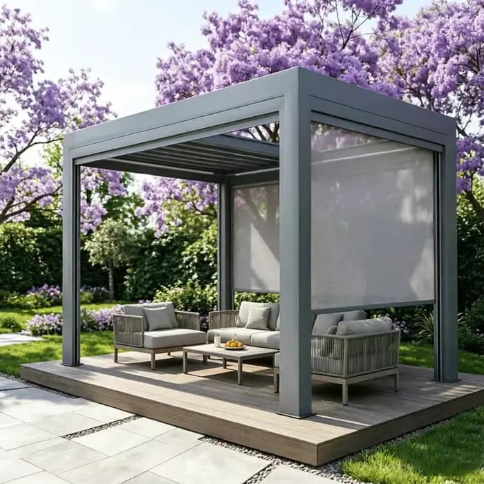 Gazebo extérieur motorisé rétractable avec toit à lamelles, imperméable, résistant à la pression et aux UV, structure robuste pour la détente en extérieur
