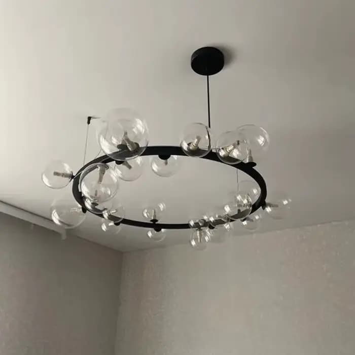 Plafonnier Suspendu Rond en Verre Noir au Design Moderne Lustre en Fer pour Salon Salle à Manger Cuisine Chambre à Coucher Occasions Spéciales