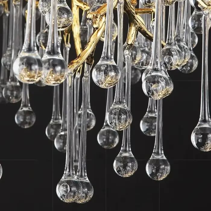 Lustre en cristal de gouttelette d'eau de luxe pour plafond salon décor chambre doré branche suspendue luminaire suspendu