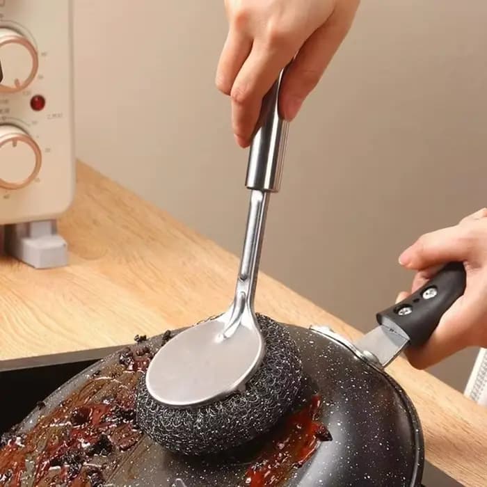 Brosse de Pot en acier inoxydable, brosse spéciale de cuisine, lavage de Pot, boule de laine en acier, brosse de nettoyage de vaisselle à Long manche, brosse de Pot, outil magique