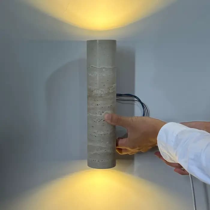 Applique murale en travertin, luminaire en pierre naturelle avec ampoule E27 pour chambre à coucher, salon