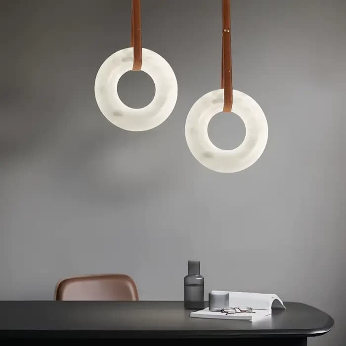 Lampe suspendue moderne en albâtre, style nordique créatif, anneau lumineux pour chambre à coucher, chevet, salle à manger, décoration de luxe, lampe suspendue en pierre
