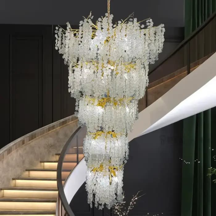 Lustre en cristal de branche d'or de luxe, escalier, loft, villa, hôtel, corrigé par des lustres de confrontation de branche d'arbre de cristal de plancher élevé