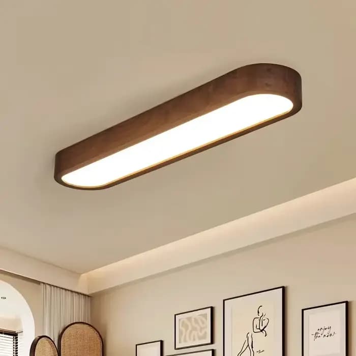 Plafonnier LED moderne en bois grainé, luminaire linéaire pour salon, salle à manger, chambre à coucher