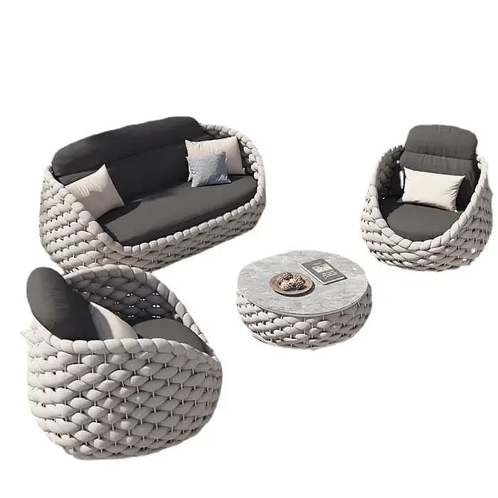 Coussin imperméable pour terrasse d'extérieur, corde confortable, tissage en osier et rotin, meubles de Patio tissés à la main, ensemble de canapés de jardin
