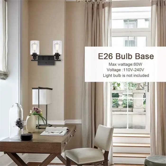 HOVanity-Appliques murales en verre et métal industriel, luminaires vintage, appliques noires, cuisine et porche, 2 lumières, 256