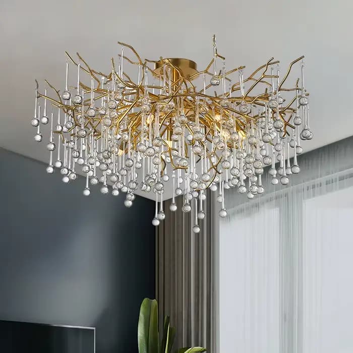 Lustres de salle en cristal modernes lustres de branche d'arbre en or lustre de plafond suspendu de luxe luminaire pour salle à manger