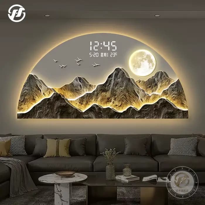 Toile de fond de montagne de bon augure, paysage de luxe, avec affichage numérique, pour salon, chambre à coucher, salon de thé, peinture d'éclairage