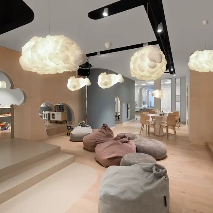 Lustre nuage en soie, lustre pour hall d'hôtel, art blanc, décoration de chambre à coucher, design créatif