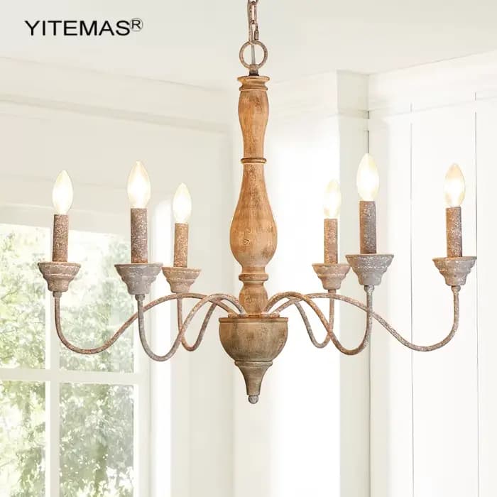 Lustre en bois pour salle à manger Vintage éclairage suspendu 6 lumières chambre lustre cuisine suspension pour ferme pépinière
