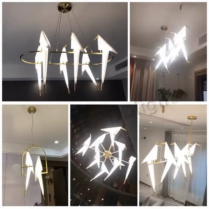 Lustres modernes en papier grue lustre conception d'oiseau lampe suspendue créative décoration de la maison pour Loft Foyer salon salle à manger chambre d'enfant