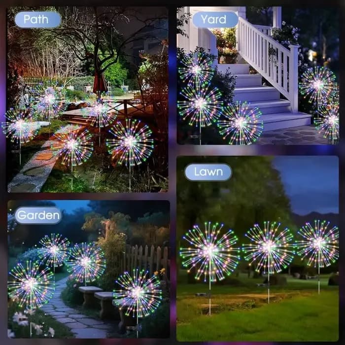Lumières LED de jardin décoratives, lumières solaires extérieures étanches en forme de feux d'artifice, lumières féériques sur piquet pour patio, rue, cour, chemin