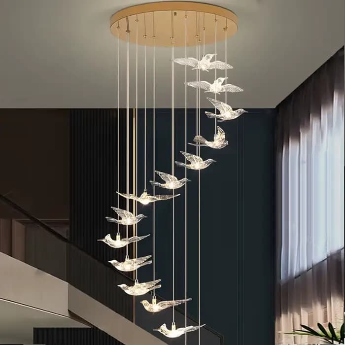 Lustre LED en forme d'oiseau pour escalier, luminaire suspendu de luxe pour salon, lampe en acrylique longue en spirale pour couloir