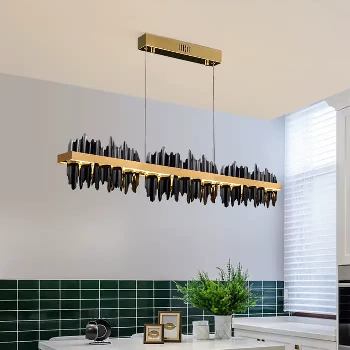 Nouveau lustre moderne pour salle à manger, design iceberg, lampe suspendue LED, luminaires rectangulaires pour îlot de cuisine, or/noir