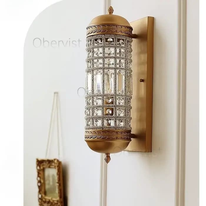 Applique murale vintage en cristal, lampe LED cylindrique pour salon, salle à manger, couloir, villa, hôtel, lumière d'art minimaliste pour chevet
