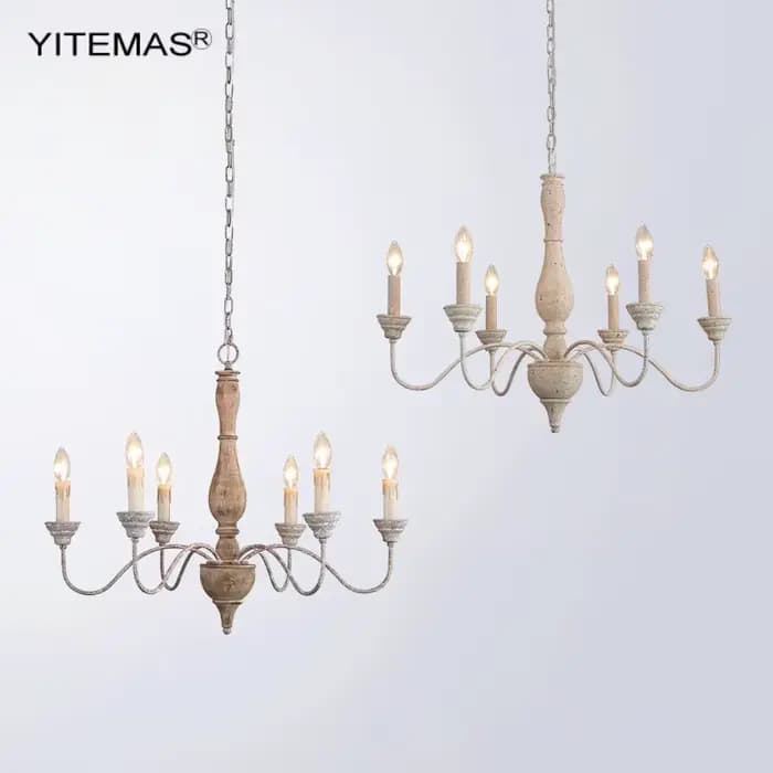 Lustre en bois pour salle à manger Vintage éclairage suspendu 6 lumières chambre lustre cuisine suspension pour ferme pépinière