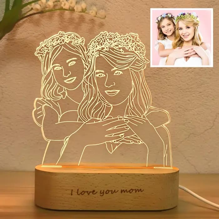 Lampe 3D avec Photo personnalisée, texte personnalisé, veilleuse pour chambre à coucher, anniversaire de mariage, cadeau de fête des mères et des pères
