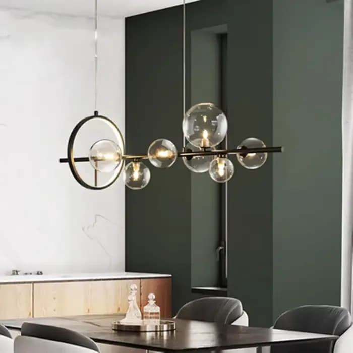 Plafonnier Suspendu Rond en Verre Noir au Design Moderne Lustre en Fer pour Salon Salle à Manger Cuisine Chambre à Coucher Occasions Spéciales