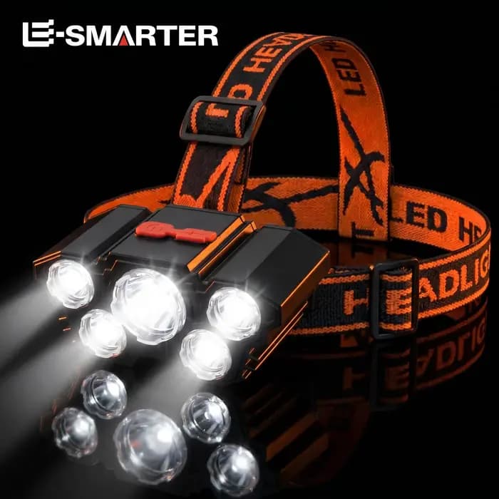 Lampe de poche à 5 LED, Rechargeable, avec batterie au Lithium intégrée, phare puissant, pour Camping, aventure, pêche, cyclisme