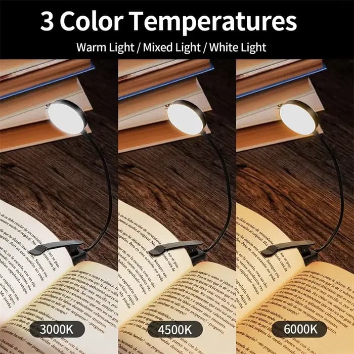 LED livre lumière lampe de lecture soin des yeux Clip-on USB Rechargeable lampe à intensité variable réglable Flexible lampe de lecture de nuit