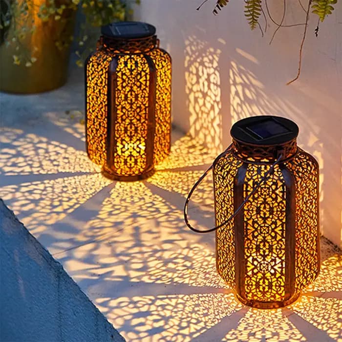 Lanternes solaires extérieures étanches, lumière solaire de jardin suspendue, décor ajouré rétro en métal, lumières solaires de cour, Patio, décoration de jardin