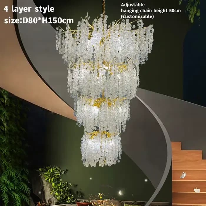 Lustre en cristal de branche d'or de luxe, escalier, loft, villa, hôtel, corrigé par des lustres de confrontation de branche d'arbre de cristal de plancher élevé