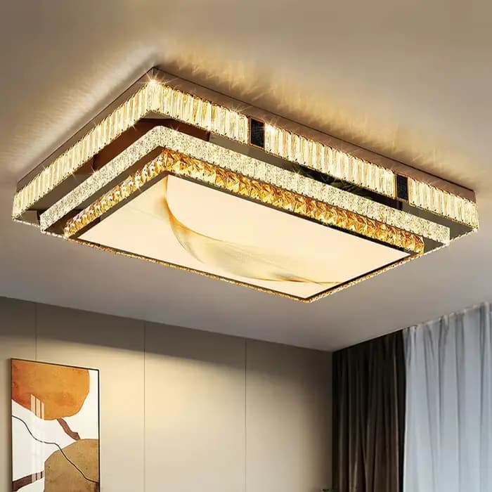 Lustre de plafond en cristal K9 plaqué or moderne pour salon chambre à coucher salle de bain et autres pièces principales