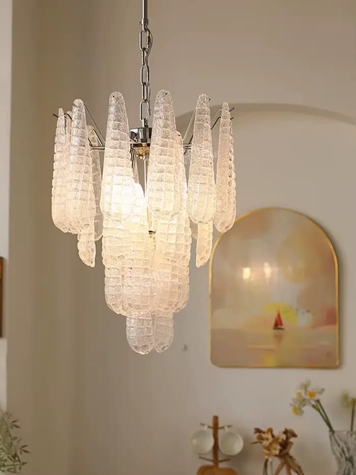 Lustre en verre rose en forme de goutte, lustre en verre de Murano, éclairage moderne du milieu du siècle, décoration de salon, luminaire suspendu pour escalier