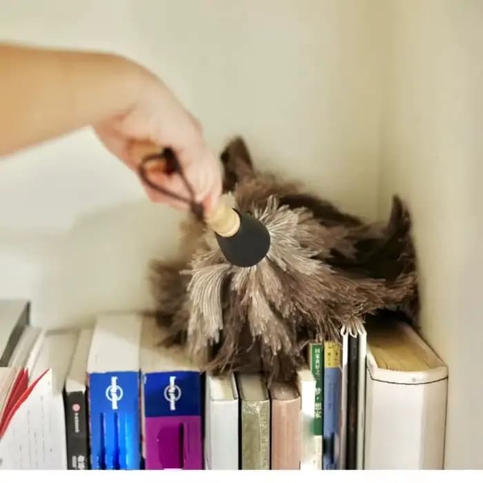 Plumeau à manche en bois, anti-statique, pour le dépoussiérage, plumeau en plumes d'autruche, brosse en fourrure pour le nettoyage de la maison