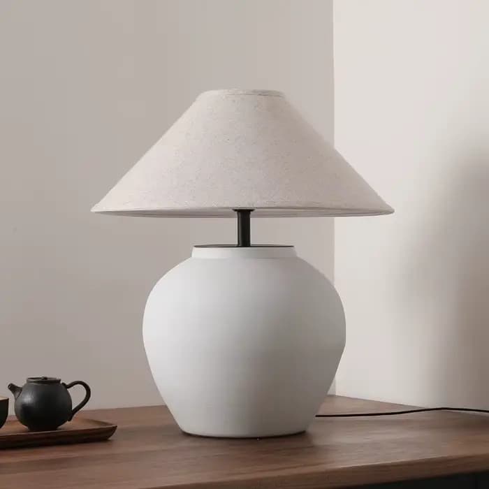 Wabi Sabi lampe de Table en céramique rétro abat-jour en tissu salon chambre décor à la maison lampadaire chevet bureau luminaires