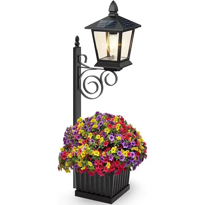 Lampe solaire décorative 2-en-1 pour extérieur, pot de fleurs, lampe de sol, murale, étanche, pour jardin, terrasse, porche, lumière blanc chaud