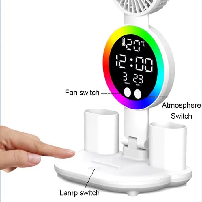 Lampe de Table Led Rechargeable pour étude lampe de bureau lecture veilleuse avec ventilateur horloge affichage chambre chevet lecture Led lampes de bureau