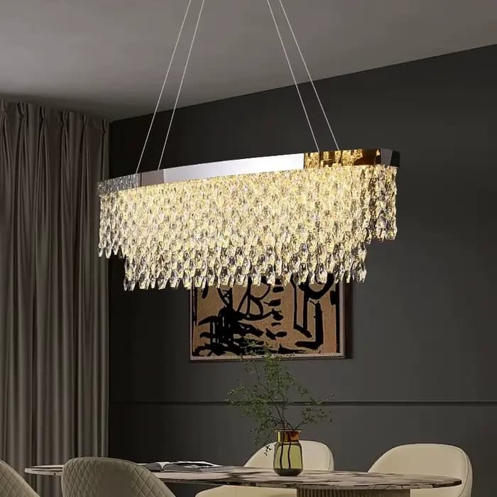 Lustre en cristal de luxe moderne avec télécommande pour salon et salle à manger, adaptabilité et élégance pour une ambiance sophistiquée