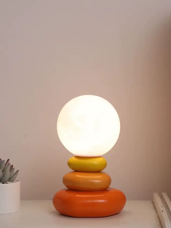 Lampe de table LED en céramique orange/bleue/grise pour chambre à coucher, lampe d'ambiance de bureau, lampe de chevet, lampe lune Stromatolite, articles de décoration de chambre