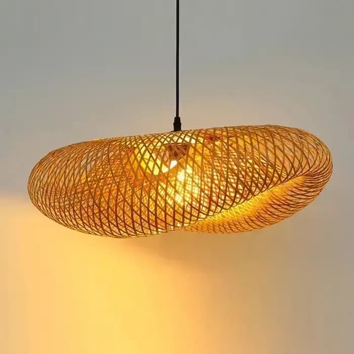 Bambou tissage pendentif LED lumière fait à la main Vintage maison suspendu lustre éclairage salon cuisine rotin tissé suspension