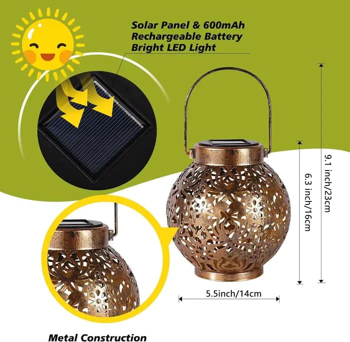 Lampes solaires étanches pour l'extérieur, lanternes marocaines en métal suspendues pour la décoration du jardin, du patio, du porche et de la cour