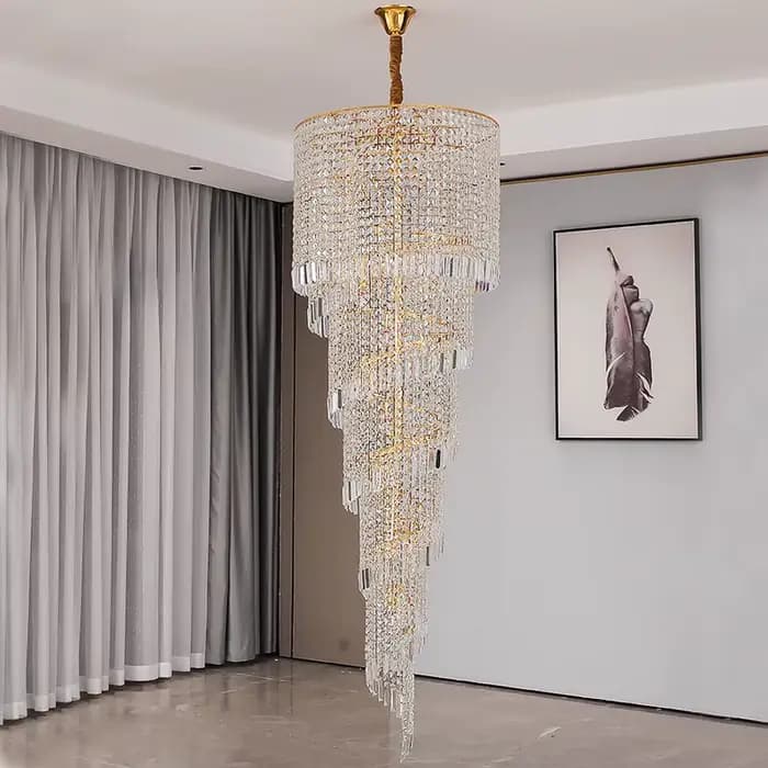 Lustre long en cristal pour escalier, lampe suspendue créative, luminaire LED de luxe pour la décoration de la maison, lustre moderne doré pour hall d'entrée