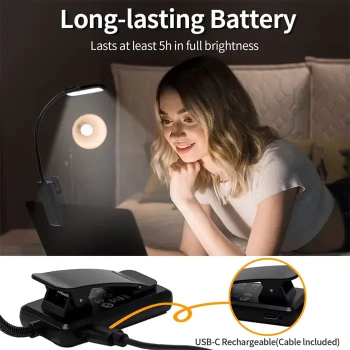 Lampe de lecture LED rechargeable par USB pince de livre lampe de lecture 3 températures de couleur pour le travail lecture dortoir d'étudiant veilleuse