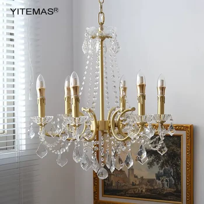 Lustre en cristal français pour chambre à coucher, lustres suspendus en cuivre doré, pour Foyer, salon, salle à manger, cuisine, îlot, 6/8 lumières
