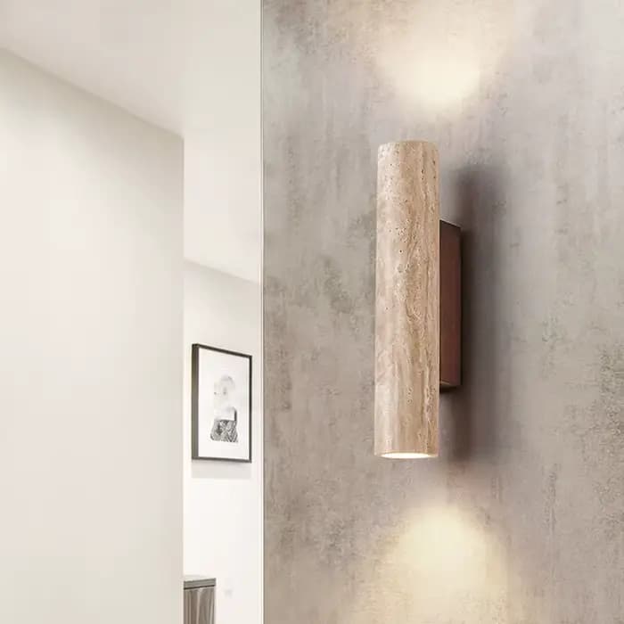 Applique murale en travertin en marbre jaune, lumière japonaise Wabi Sabi, décoration murale pour escalier, allée, chevet, chambre à coucher