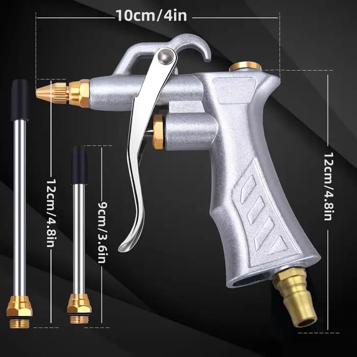 Pistolet de soufflage industriel avec buse de débit d'air réglable en laiton et 2 tiges d'extension en acier, outil d'accessoires de compresseur d'air pneumatique